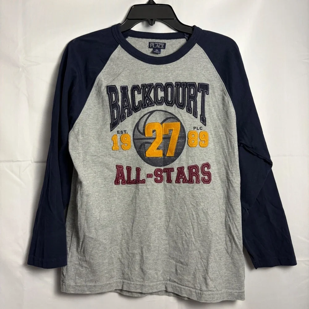The Childrens Place Kids XL 14 Backcourt All-Stars Basketball Raglan Shirt Gray